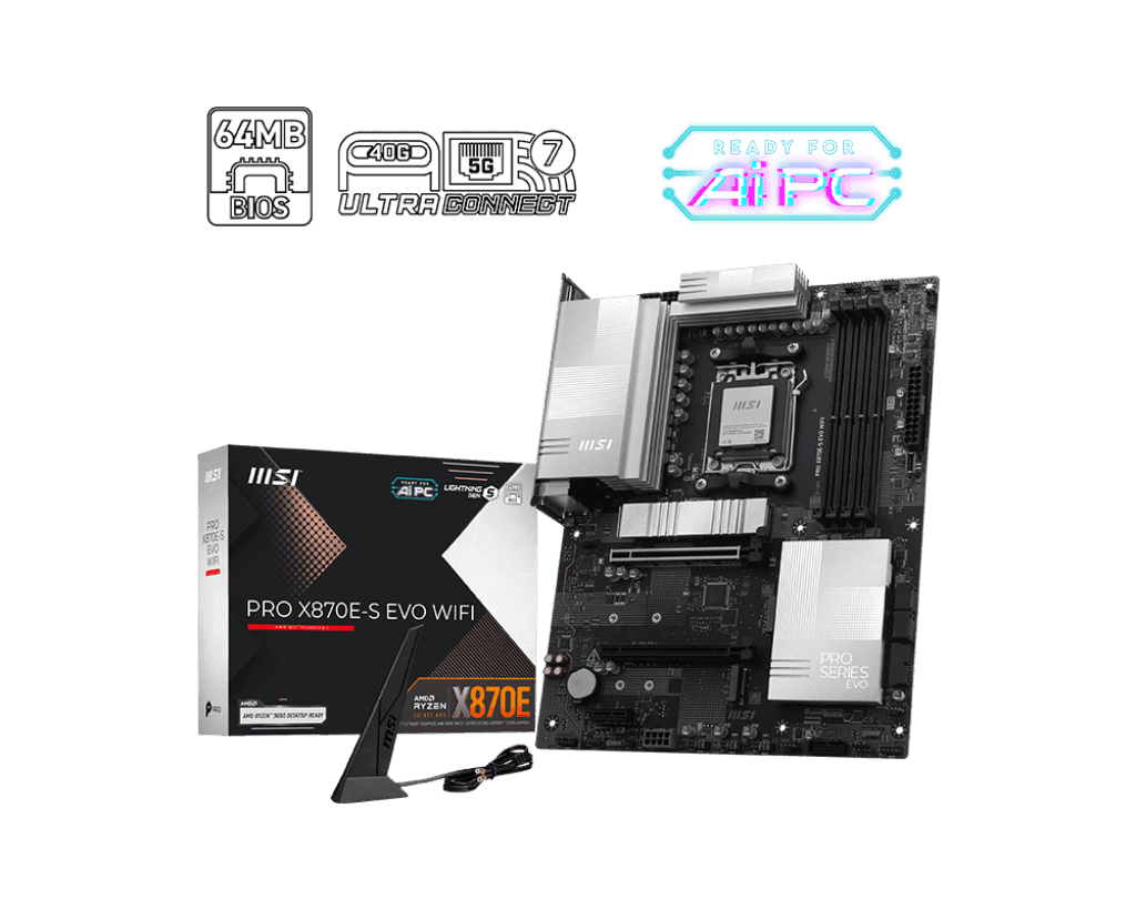 Материнская плата MSI PRO X870E-S EVO WIFI AM5 4xDDR5 4xSATA3 RAID 3xM.2 HDMI 2xType-C ATX