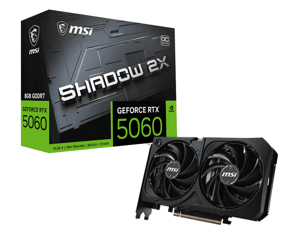 Видеокарта MSI GeForce RTX 5060 8G SHADOW 2X OC MAX, 8Gb GDDR7 128-bit 1xHDMI 3xDP G5060-8S2CM
