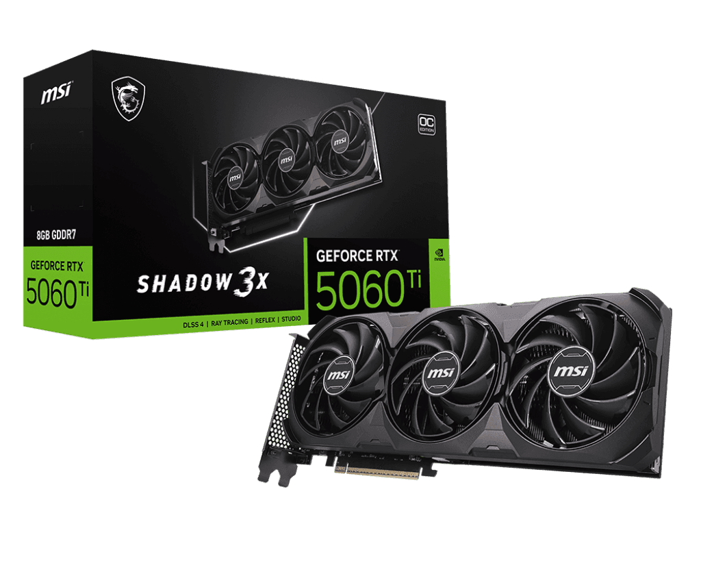 Видеокарта MSI GeForce RTX 5060 Ti 8G SHADOW 3X OC CLASSIC, 8Gb GDDR7 128-bit HDMI 3xDP G506T-8S3CA