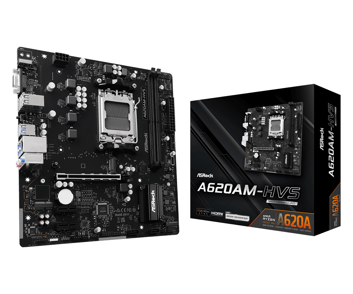 Материнская плата ASRock A620AM-HVS AM5 2xDDR5 2xSATA3 RAID 2xM.2 D-Sub HDMI mATX