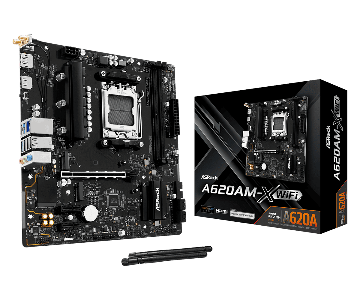 Материнская плата ASRock A620AM-X WIFI AM5 2xDDR5 4xSATA3 RAID 2xM.2 WiFi6E Type-C HDMI DP mATX