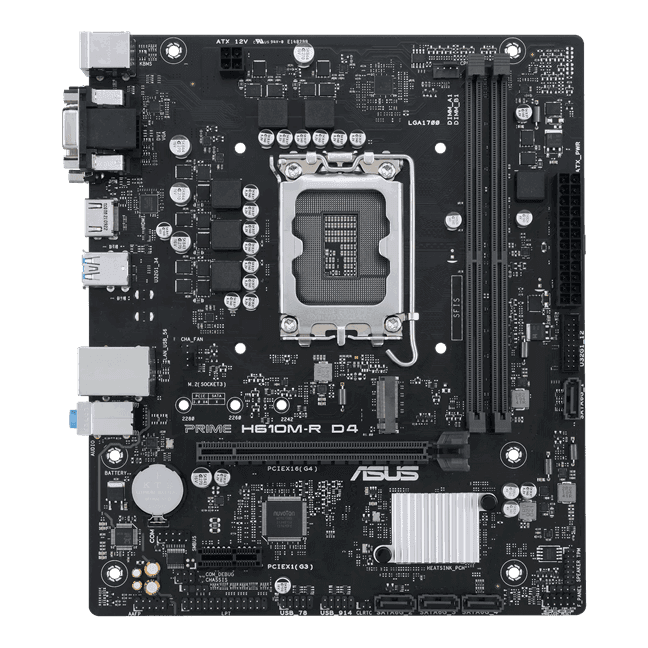 Материнская плата ASUS PRIME  H610M-R D4-SI, LGA1700 2xDDR4 4xSATA3 M.2 1xD-Sub 1xDVI 1xHDMI mATX
