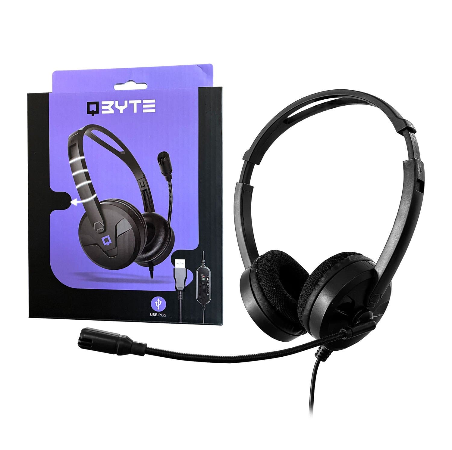 Гарнитура компьютерная торговой марки Qbyte HDS-02KZ USB2.0б 1,8 метра