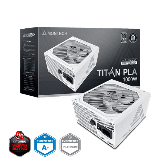Блок питания Montech 1000W, TITAN PLA 1000W, Full Modular, 80+ PLATINUM, КПД 90%, Fan 135mm, Белый