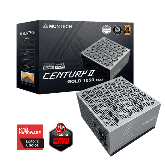 Блок питания Montech 1050W, CENTURY II 1050W, Full Modular, 80+ GOLD, КПД 90%, Fan 135mm, Серебро