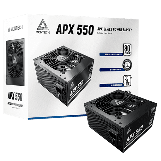 Блок питания Montech  550W, APX 550W, Non Modular, ATX, 80+ WHITE, КПД 90%, Fan 120mm, Черный