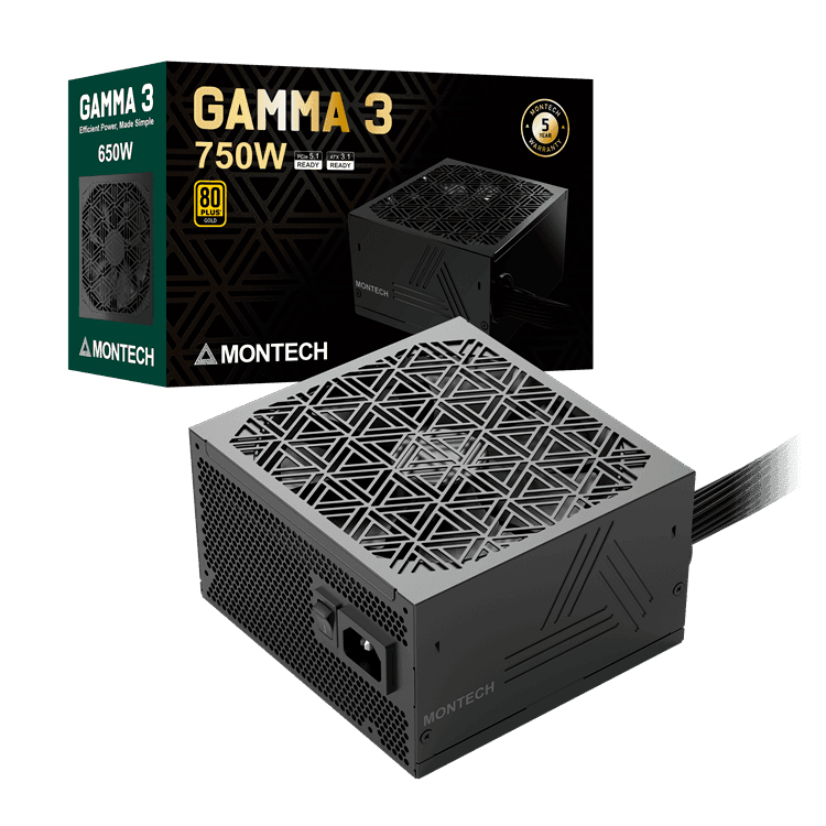 Блок питания Montech  750W, GAMMA 3 750W, Non Modular, ATX, 80+ GOLD, КПД 92%, Fan 135mm, Черный