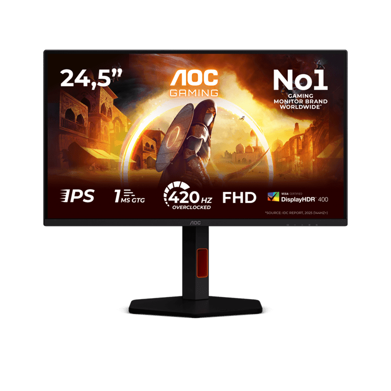 Монитор Игровой 24,5" AOC 25G4KUR Fast IPS 1920x1080 420Hz 1ms 350cd/m 1000:1 2xHDMI 1xDP HAS Черный