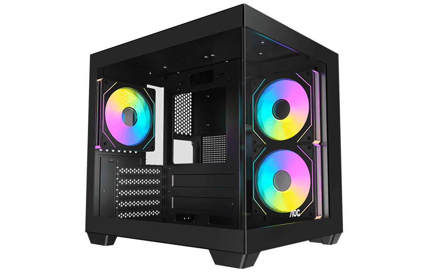 Корпус AOC CG381B 3F M-ATX/ITX 1xUSB2.0 1xUSB3.0 1xType-C 1xAudio/Mic Черный AOC-CG381-BF3V1R0T2-G