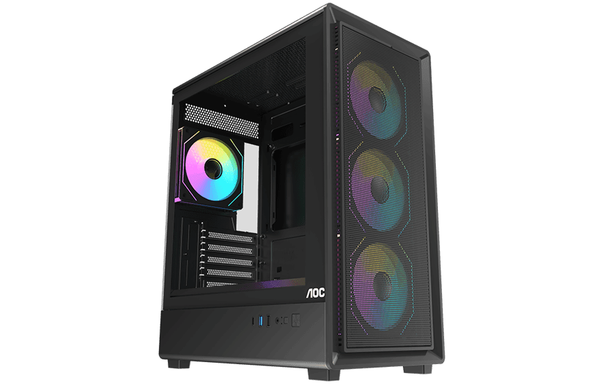 Корпус AOC CG450B 4F M-ATX/ITX 1xUSB2.0 1xUSB3.0 1xType-C 1xAudio/Mic Черный AOC-CG450-BF4V1R0UD-G