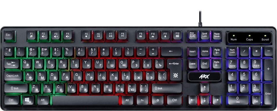 Клавиатура проводная игровая Defender Arx GK-196L, ENG/RUS, USB, радужная подсветка, НОВИНКА!