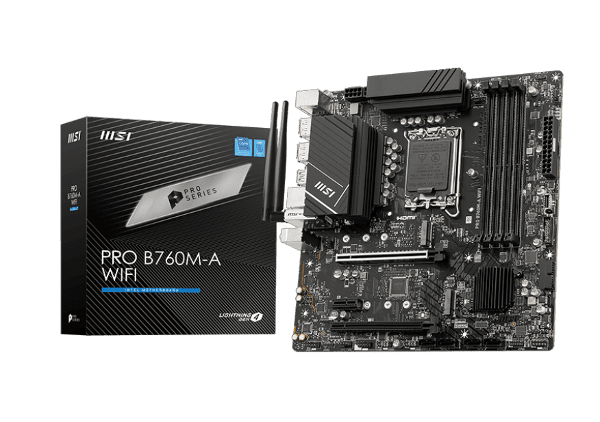 Материнская плата MSI PRO B760M-A WIFI LGA1700 4xDDR5 4xSATA3 RAID 2xM.2 2xHDMI 2xDP mATX