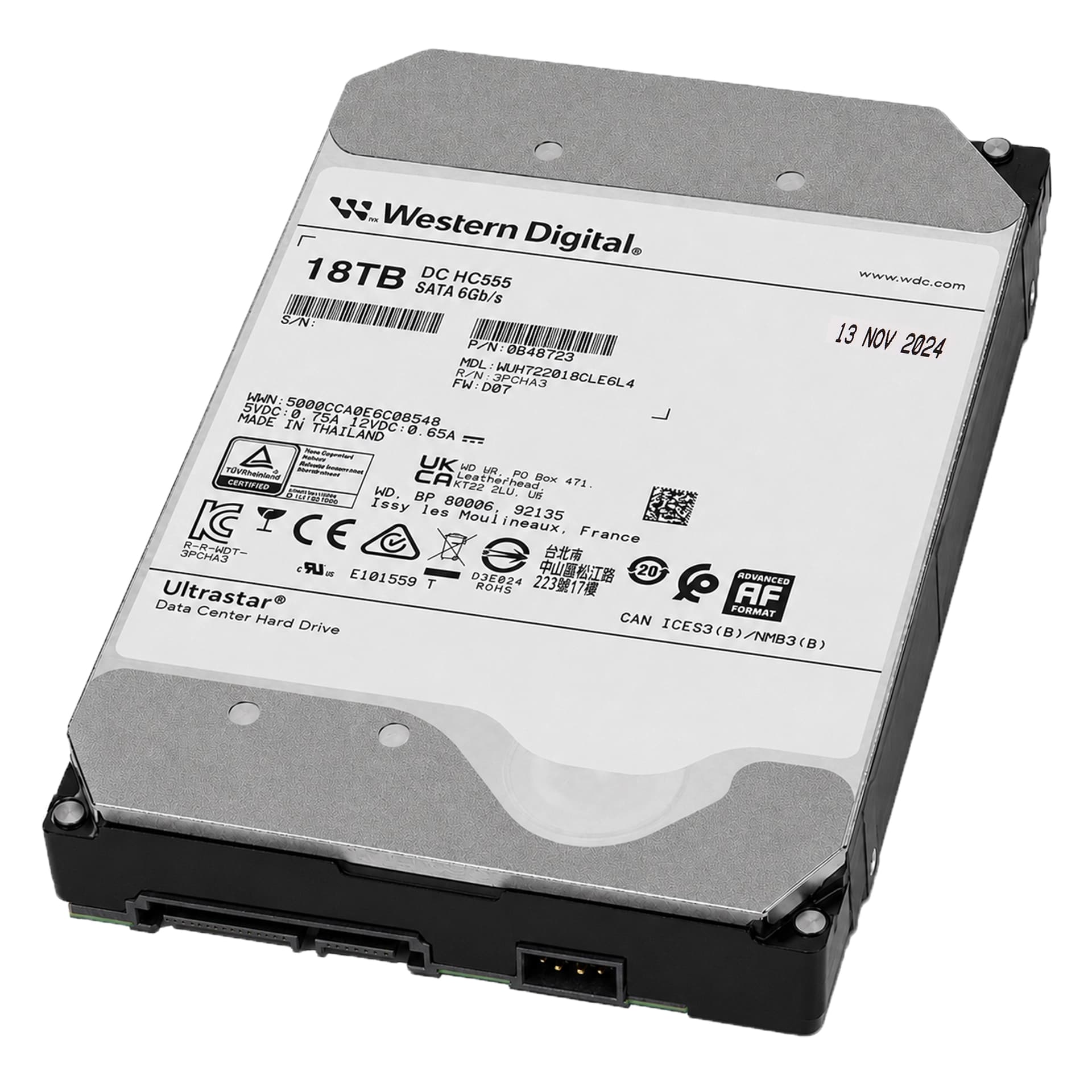 Жесткий диск HDD 18 TB Western Digital WD Ultrastar DC HC555 (WUH722018CLE6L4), 3.5", 512 MB, SATA III