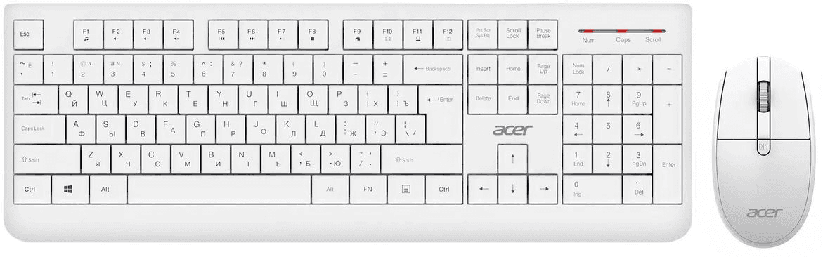 Клавиатура + мышь Acer OCC401 клав:белый мышь:белый USB беспроводная Multimedia